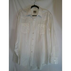 Vintage ELY Cattleman Mens White Western Cowboy Shirt Striped Shiny‎ L Large